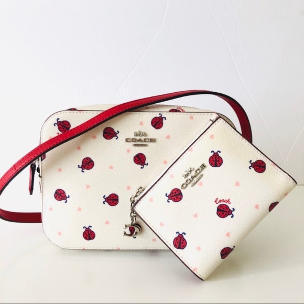 Coach Mini Camera Bag Ladybug Red Purse Wallet Set